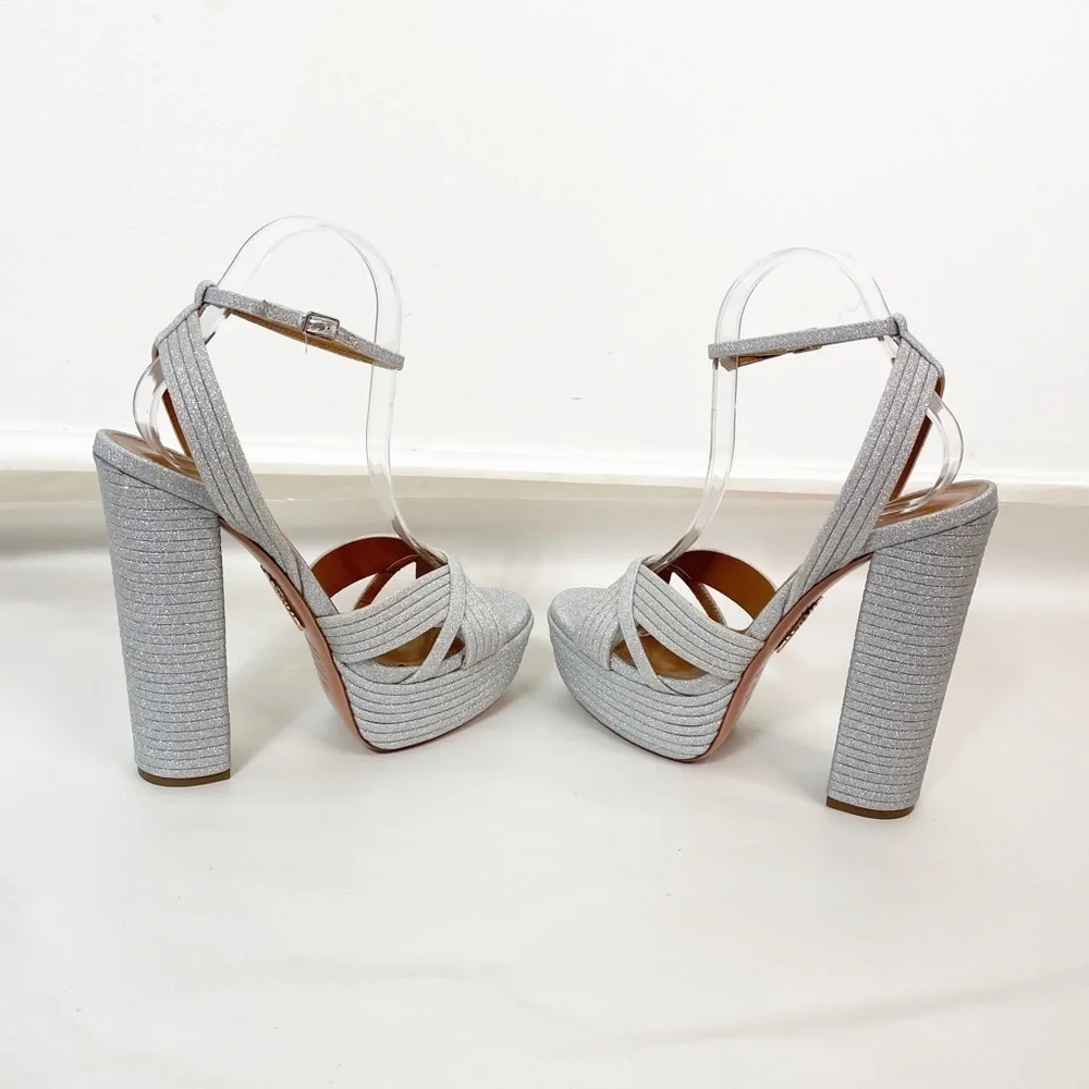 Like New Aquazzura Sundance Platform Glitter Platform Heels